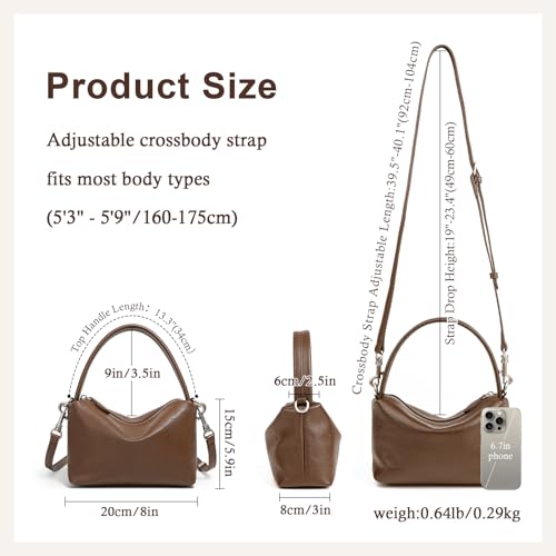 Image of MFFOR Leather Crossbody Bags for Women, Small Shoulder Purse, Hobo Handbags | Genuine Leather, 7.9*2.8*5.9inch, Detachable strap, Sleek design, Daily life