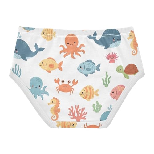 Cute Colorful Sea Animals Whales Toddler Girls Panties, Girls' Cotton Brief Underwear, 2T–8 Years2