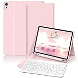 GKABXY Case with Keyboard for iPad Air 11 inch (2026 M4/2025 M3/2024 M2), iPad Air 5th/4th (10,9 inch 2022/2020) Soft TPU Back with Pen Holder, Magnetically Detachable Bluetooth Keyboard cover, Pink