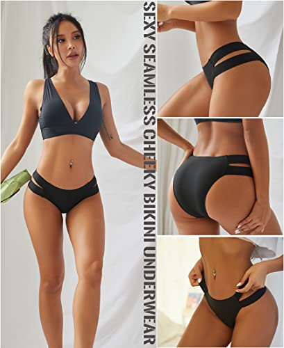 Image of Knowyou Seamless Underwear for Women Sexy Bikini Panties No Show High Cut Hipster Cute Cheeky Panty for Ladies 6 Pack