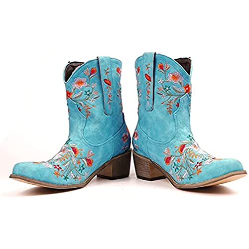 Schoenen Retro Voor Vrouwen Laarzen Geborduurde Cowboy Laarzen Dames Laarzen Lederen Laarzen - Afbeelding 7