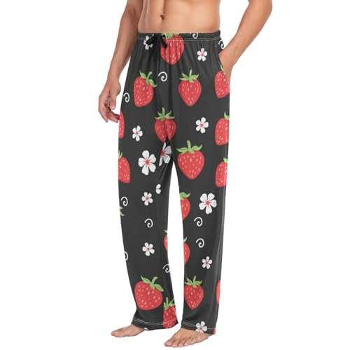 Strawberries Flower Pajama Pants Cute Cartoon Fruits Men's Pajama Bottoms Lounge Sleepwear PJs Lightweight Sleep Pants S4