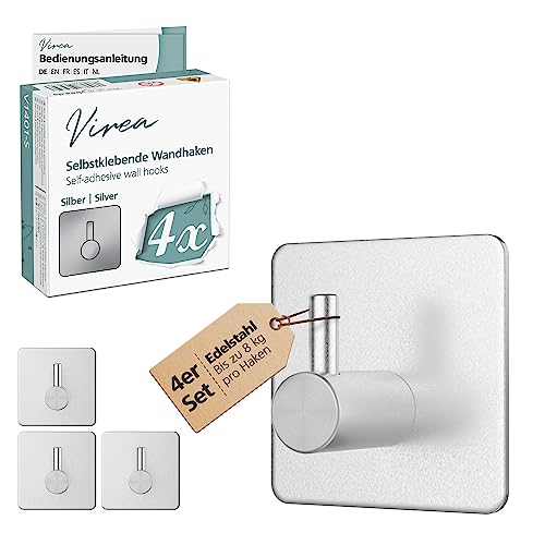 virea Selbst-Klebende Wandhaken ohne Bohren 4er Set - Wasserfeste...