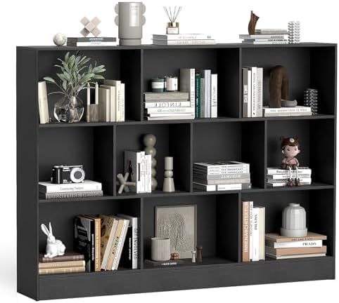 GOPLUS Bibliothèque Rangement Enfant 10 Cubes Ouvertes 140x24x104cm Noir pour Livres Jouets