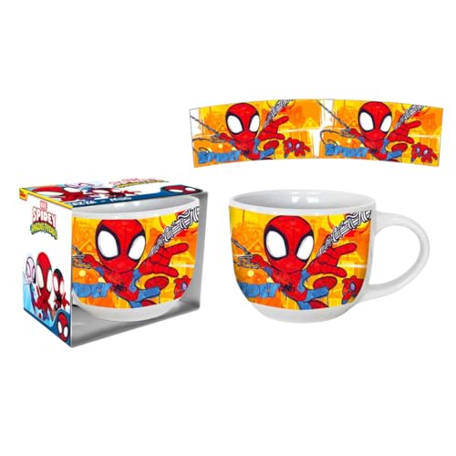 Tazza Spidey Larga In Ceramica Con Manico Per Bambine,Tazza per Colazione 380 ml, Idea Regalo, 3+ Anni