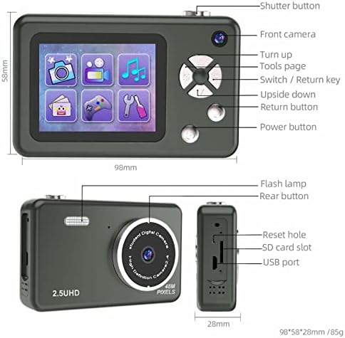 Digital Camera, 48MP Digital Point & Shoot Cameras for Teens, Portable 1080P Camera for Boys&Girls Beginners, Gift for Christmas Birthday(Black)