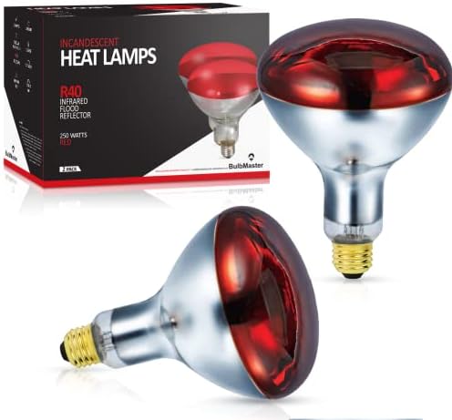 BULBMASTER 250 Watts R40 Red Heat Lamps Outdoor Bulbs for Pets Flood Light Bulb for Chickens Infrared Reflector 250W R40 Incandescent Medium E26 Base 2 Pack