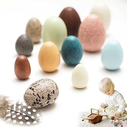 Wooden Eggs Wood Fake Play Eggs For Toddlers Pretend Easter Egg Decor For Play Kitchen Artificial Decorative Eggs For Crafts Toy Food (12Pcs) #TOP6