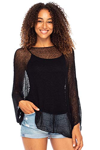 Back From Bali Womens Sheer Shrug Dressy Poncho Top Lightweight Mesh Knit Sweater Dolman Sleeves