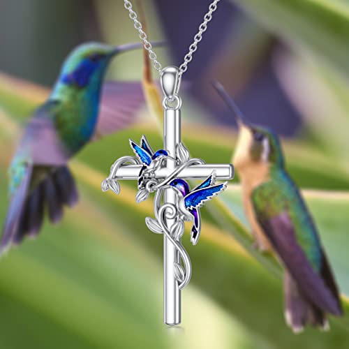 Cross Necklace for Women Hummingbird/Dragonfly/Butterfly/Red Ladybug Necklace 925 Sterling Silver Cross Pendant Necklace Christian Jewelry Gifts for Women Girls3
