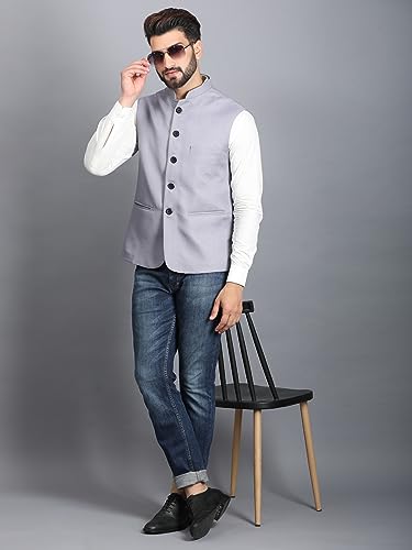 Image of Ethluxis Men's Designer Solid Nehru Jacket /Waist Coat /Bandhgala
