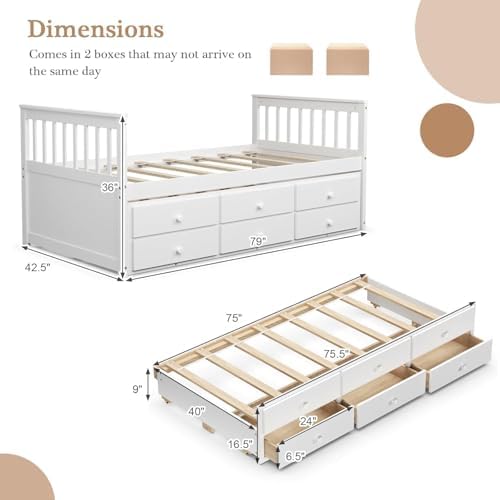 KOMFOTT-Twin Size Storage Trundle Bed