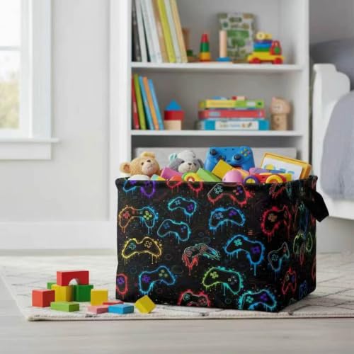 Image of Rectangular Boys Game Basket Collapsible Baby Storage Bin Organizer Box Kids Room Decor (Graffiti Game)