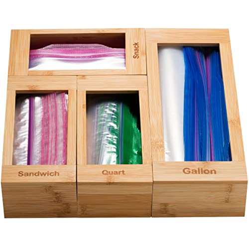Bartnelli Bag Organizer for Kitchen Storage Organization, 4 PC Premium Bamboo Drawer Organizer, Bag Holder Dispenser by Bartnelli - Used condition - US$17.64