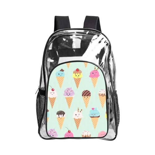 JBJGKHLP Mochila transparente unisex con estampado de conos de helado, para festivales, escuela, senderismo, trabajo al aire libre, viajes