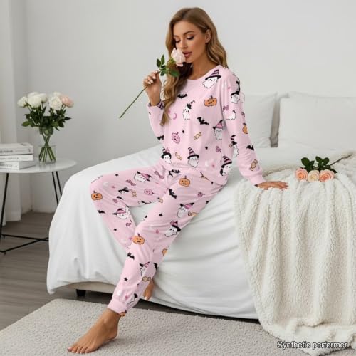 Image of Women's Pajamas Set Soft 2 Piece Loungewear Long Sleeve Pj Set | Matching Sleepwear, Crew Neck Top, Drawstring Jogger Pants with Pockets, Fall Pajama for Home, Sleep, Casual Wear, Plus Size