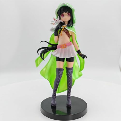Image of Magical Girl Iroha Tamaki Anime Action Figure 22cm || Standing Cute Witch Girl Iroha with Green Hood & White Cat Anime Figure for Home, Desk & Table Decor | Gift for Friends & Anime Fans