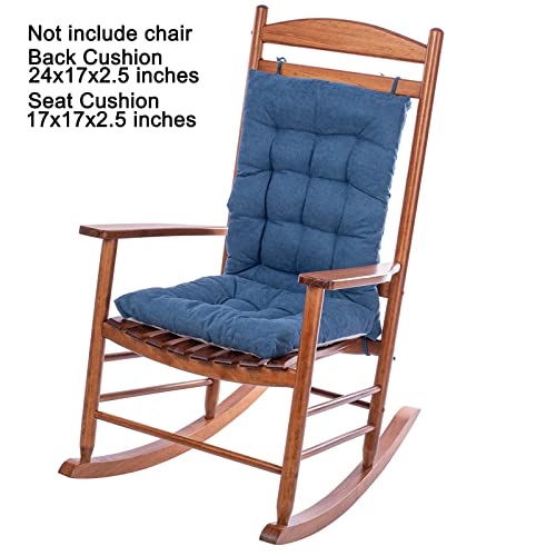 Pomiu Rocking Chair Cushion, Chair Cushions, Premium Tufted Back And Seat Cushion Non Skid Slip, Chair Pads For Indoor Home, Kitchen, Desk Chair, Dining Chairs (Navy Blue, Fabric 1) #TOP1