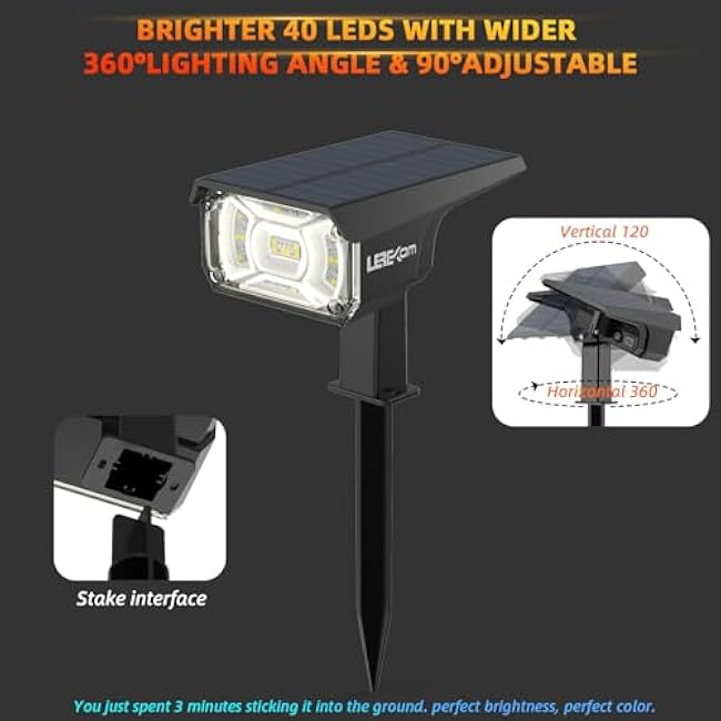 Solar Spotlights Outdoor Color Changing RGB Landscape Path Lights Multicoloured Spotlights 2 Pack