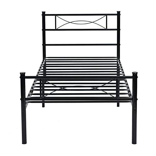 Simlife Metal Bed Frame Twin Size 6 Legs Two Headboards Mattress Foundation Steel Platform Bed For Kids Box Spring Replacement Black #TOP2