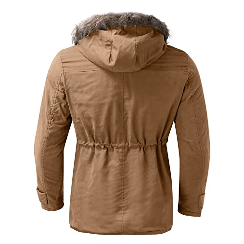 IHGWE Lange winterjas voor heren, met capuchon, blauw, zwart, winter, grijs, functionele mantel, extreem warme teddyvoering, bontcapuchon, voordelige lange gewatteerde jas - Image 4