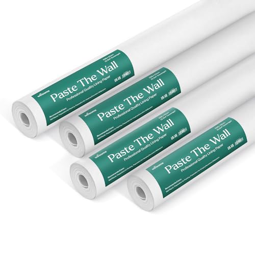 WINSOME Paste The Wall Lining Paper 10M x 53cm - Heavy Duty PVC Free Breathable Paintable Plain White Backing Thick Long Wall Lining Paper (Pack of 4)