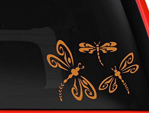 Dragonfly Decal, Dragonfy Family Decal Vinyl Sticker, Car Truck Laptop Tumbler Window Wall Decor In Many Colors (Light Orange, 6") #TOP3
