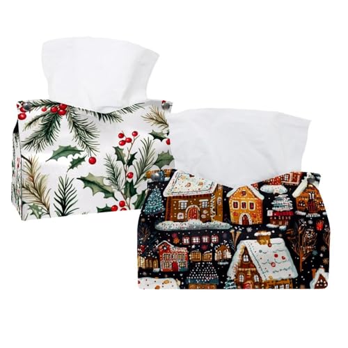 Paquete de 2 fundas para caja de pañuelos, postre de Navidad, casas de jengibre, galletas, servilletas, servilletas, dispensador de pañuelos faciales para dormitorio, baño, oficina y hogar