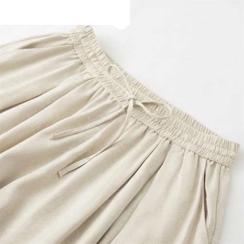 Womens Silk Wide Leg Pants Elastic Waist Summer Loose Pockets Lace-Up Flowy Pants2