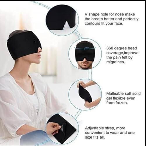 Image of ELEGAR Migraine Relief Cap - Hot & Cold Therapy Headache Cap for Migraine, Sinus & Tension Relief | Thermax Gel Ice Head Wrap for Instant Comfort & Relaxation - Reusable Migraine Cap for Men & Women - Multicolor (Migraines cap)
