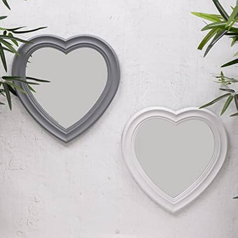 White or Grey Heart Wall Mirror with Hooks Cover
