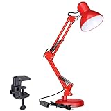 TORCHSTAR Metal Desk Lamp with Clamp, Swing Arm, Architect Adjustable Gooseneck Table Lamp, Clip Desk Lights for Home Office, Work, Study, Reading, E26 Base, Multi-Joint, Red