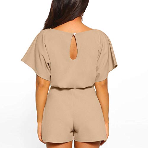 Baskuwish Women'S Casual 3/4 Bell Sleeve Romper O Neck Mesh Panel Loose One Piece Pants Jumpsuits White thumb #1