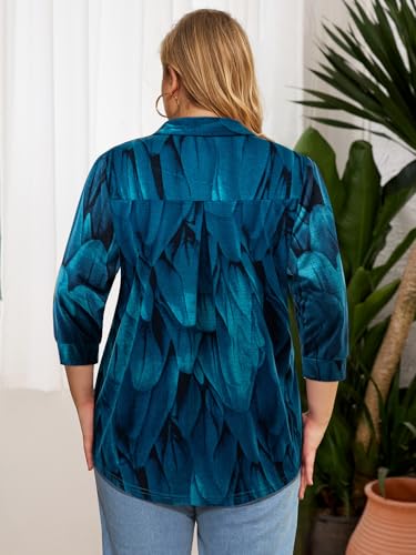 Amrto Womens Plus Size Shirts Collar Tops 3/4 Sleeve V Neck Blouse Loose Fit Soft Casual Business(XL-5XL)4