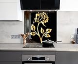 Myphotostation, pannello paraspruzzi in vetro temperato 70WX43H'-Flower Backsplash design fornello oro rosa pannello paraschizzi in vetro per pannello da cucina design fiore paraspruzzi per stufa