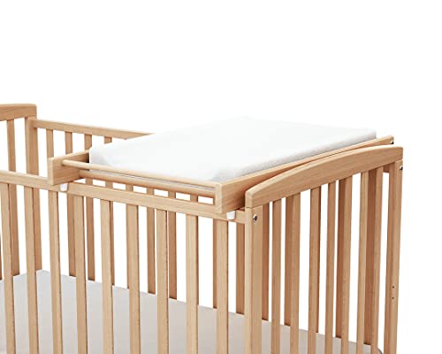 AT4 - Grand plan à langer ESSENTIEL Hêtre verni pour lit bébé en bois ESSENTIEL pour 60 x 120 et 70x140 cm | Dimensions (L x l x H) : 82,5 x 54 x 12 cm