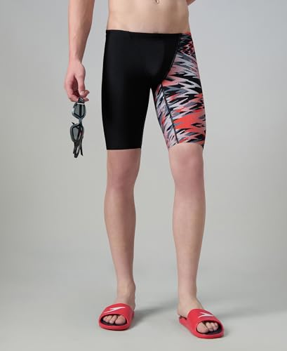 Image of Speedo Men's Endurance10 Hyperboom Print V-Cut Jammer Swimming Trunks | UPF 40+ Sun Protection | Chlorine Resistance | Shape Retention Fabric Swimming Costume | Drawstring Waist