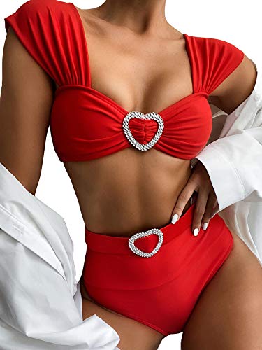 YAUASOPA - Conjunto de bikini de diamantes con corazón brillante ...