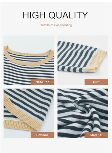 Image of Dokotoo Women's Long Sleeve Sweaters Casual Crewneck Fashion Fall Striped Color Block Shirts High Low Pullover Sweater Tops