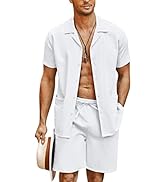 COOFANDY Men's 2 Pieces Shirt Set Regular Fit Short Sleeve Button Down Shirt Suits Casual Beach T...