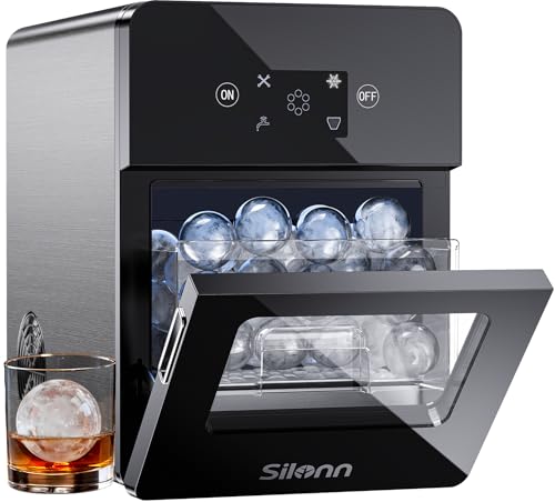 Image of Silonn 2.4″ Sphere Ice Maker, Clear Ice Ball Maker with Slow-Melting, 3 pcs in 40 Mins, 100 pcs /Day, Crystal Sphere & Rapid Sphere Technology, Self-Cleaning Ice Maker Countertop Ideal for Whiskey
