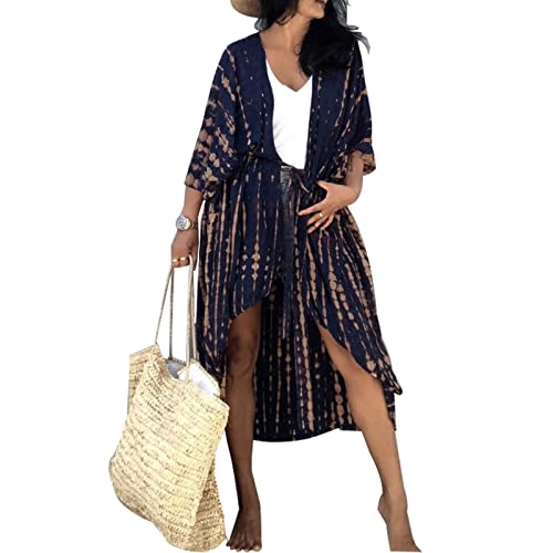 Baynetin Long Beach Kleid für Frauen, Damen Lose Sommer Pareos, Maxi Strandkleid Boho Kimono Lang Strand Cardigan Beachwear, Front Offen Blumen Bluse...