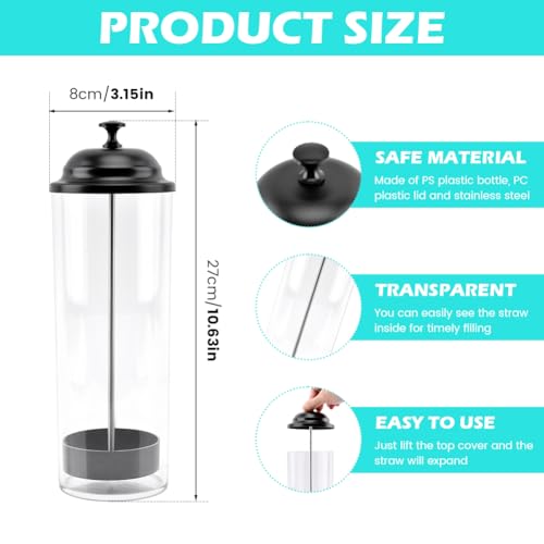 Straw Dispenser with Stainless Steel Lid, Drinking Straw Container for Counter, Holds Straws Up to 8.5 Inches(Black)