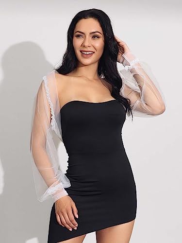 Image of Unicra Tulle Bolero Shrug Long Sleeve Bridal Wedding Jacket Bolero Evening Dresses Cardigan for Women and Bride