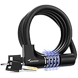 Sportneer Fahrradschloss 4-stelligem Code mit schlüssel 180CM / 15MM Fahradschloß Kabelschloss Sicherheitsstufe Sehr Hoch, Anti-Diebstahl Zahlenschloss Fahrrad Schloss Cable