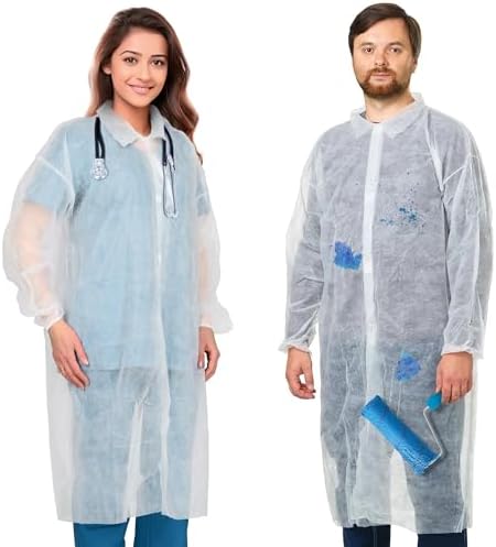 AMZ White Disposable Lab Coats XL Size Pack of 10, Surgical Lab C...