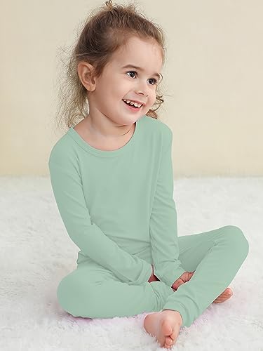 GUISBY Toddler Pajamas Set, Rayon of Bamboo Kids Boys Girls Daily Snug Fit Sleepers 2-Piece Sets Light green 18-24 Months