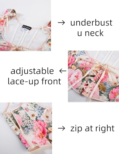 Image of Scarlet Darkness Women's Underbust Corset Top Renaissance Medieval Lace-up Boned Fairycore Pirate Corsets White Pink Floral Size 16