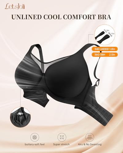 LetsJoli Minimizer Bras for Women Full Coverage Underwire Unlined T Shirt Bra Plus Size Older for Large Bust Black