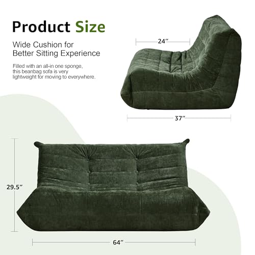 Image of Hobestluk Large Bean Bag Chair Faux Fur BeanBag Couch for Living Room | Green Chenille, Loveseat,Ergonomic Design,Memory Foam,Anti-slip Bottom,No Assembly Required,Decorative Style for Living Room